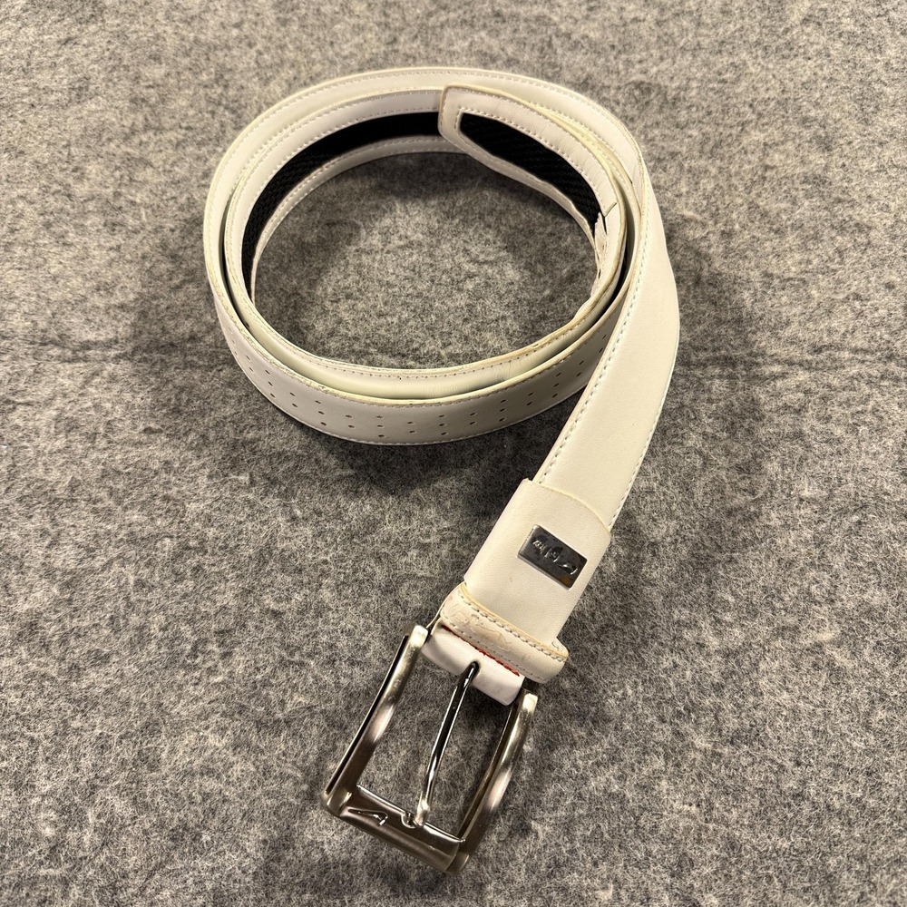Nike White Men's Leather Belt with Silver Buckle